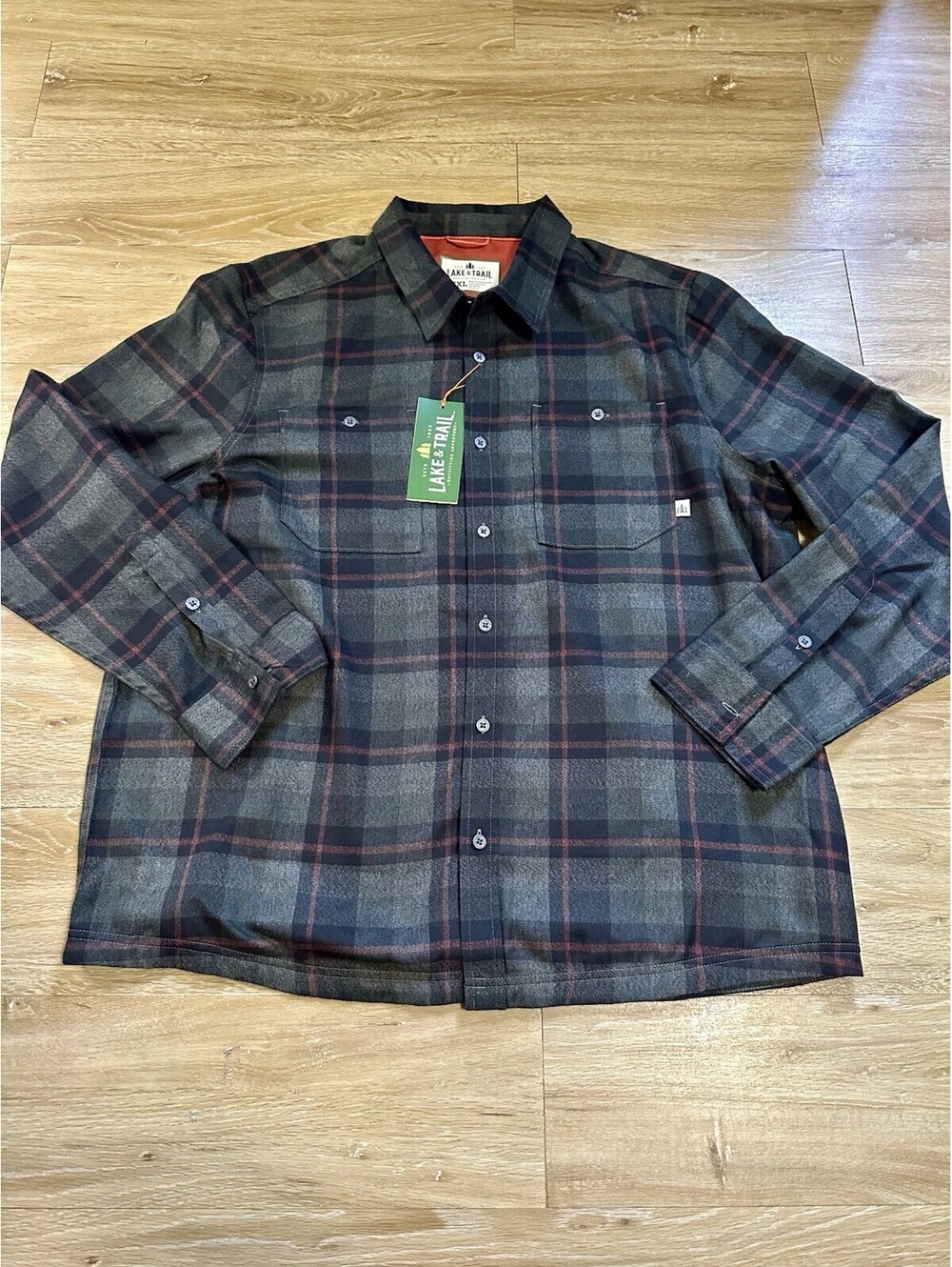 Lake & Trail Shirt Mens 2XL Plaid Recycled Polyester Outdoor Long Sleeve Button